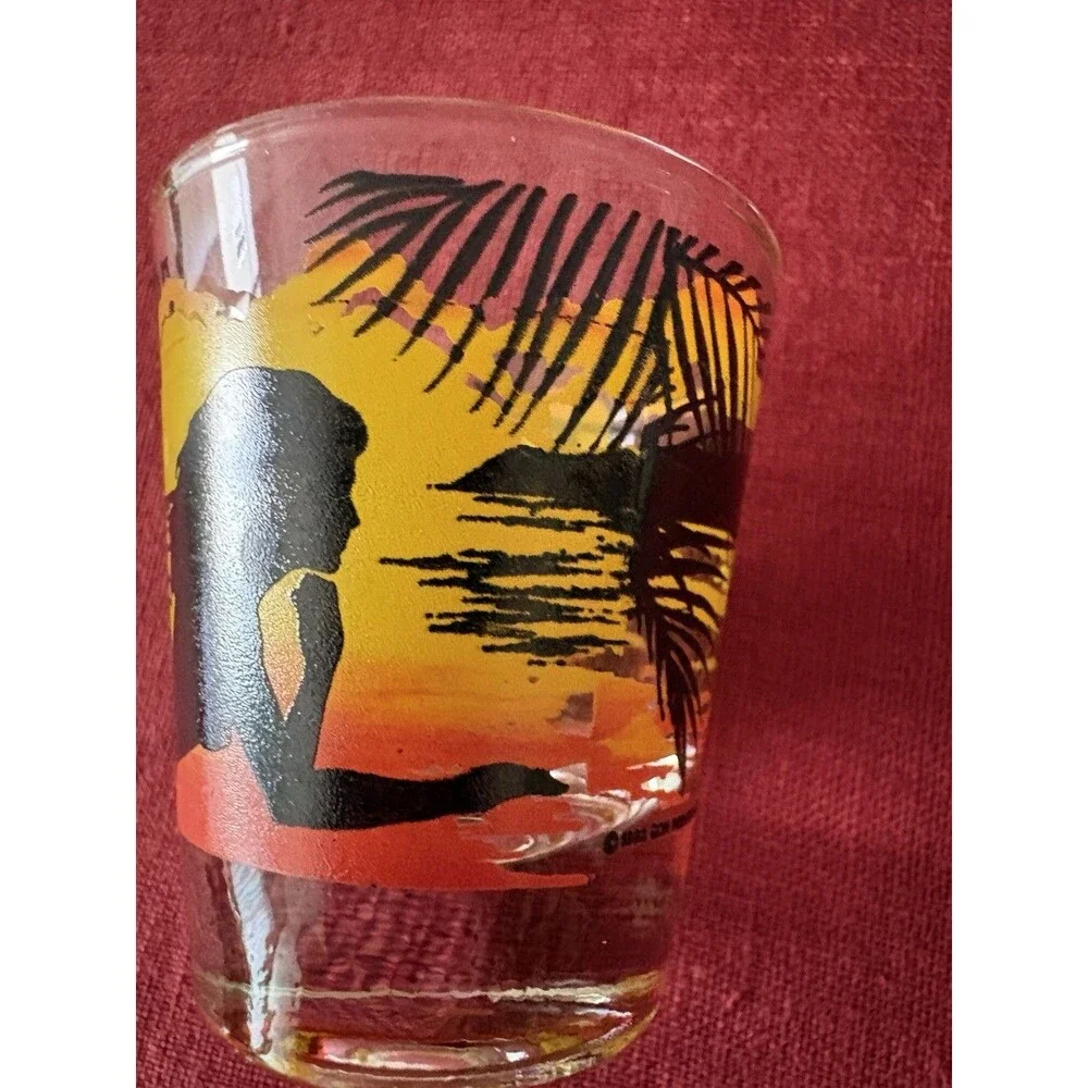 Vintage 1980s/1990s Libbey Maui Souvenir Shot Glass Surfer Girls Hawaii Beach